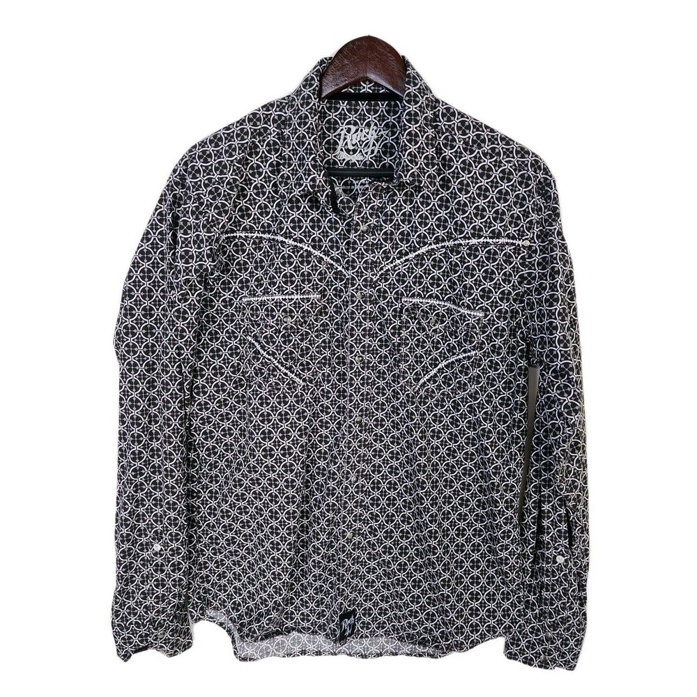 Rock 47 by Wrangler Men’s Large Western Pearl Snap Shirt Medallion Quatrefoil